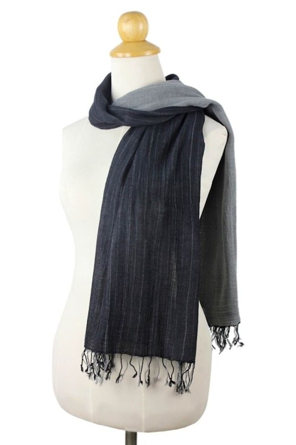 Alternate image for Thai Grey and Black Cotton Scarf Grey and Black Duo