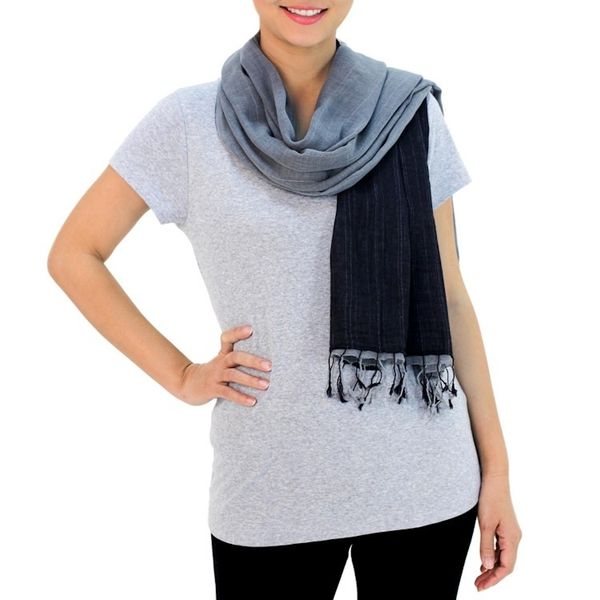 Alternate image for Thai Grey and Black Cotton Scarf Grey and Black Duo