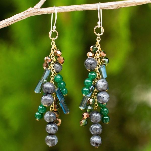 Alternate image for Waterfall Style Earrings with Labradorite and Quartz Beads Brilliant Cascade