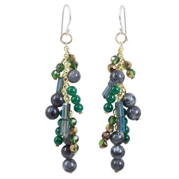 Alternate image for Waterfall Style Earrings with Labradorite and Quartz Beads Brilliant Cascade