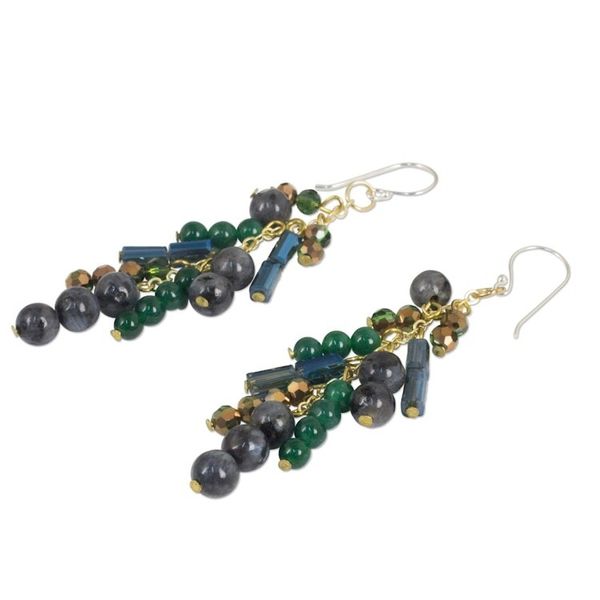 Alternate image for Waterfall Style Earrings with Labradorite and Quartz Beads Brilliant Cascade