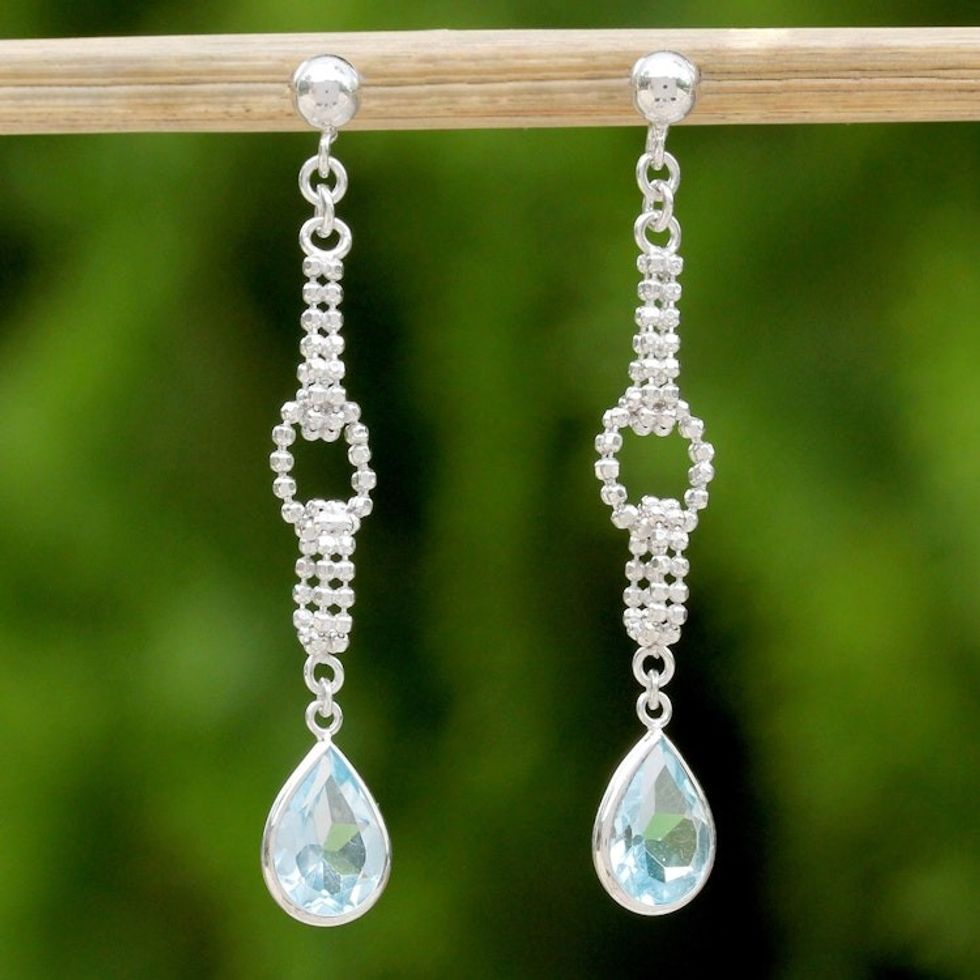 Handcrafted Sterling Silver and Blue Topaz Dangle Earrings 'After the Rain'