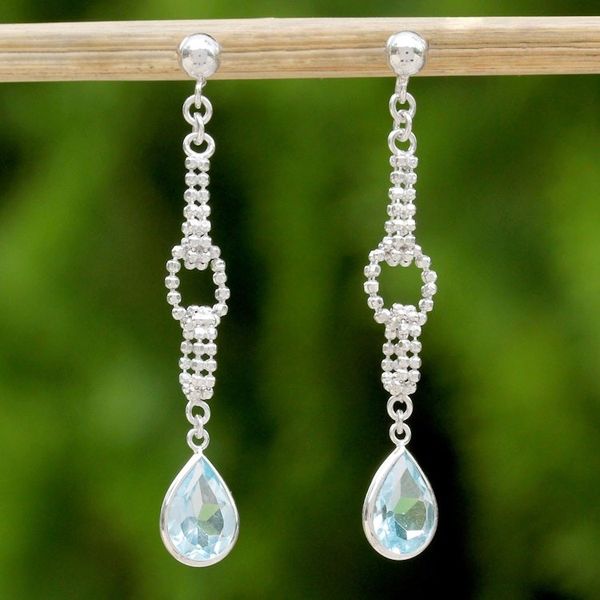 Alternate image for Handcrafted Sterling Silver and Blue Topaz Dangle Earrings After the Rain