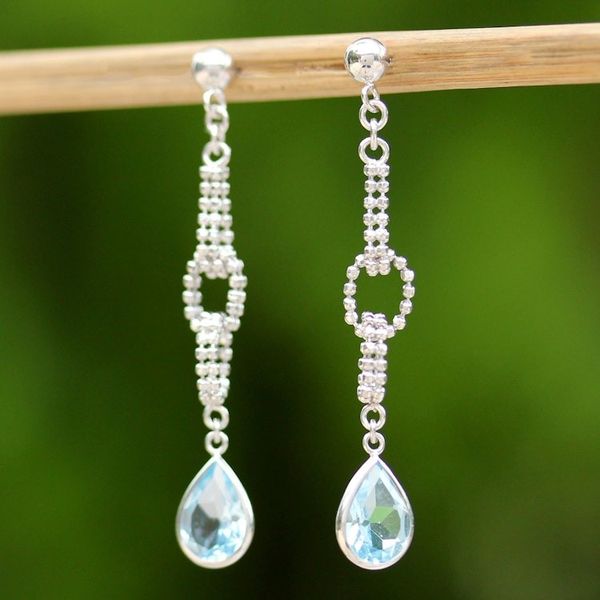 Alternate image for Handcrafted Sterling Silver and Blue Topaz Dangle Earrings After the Rain