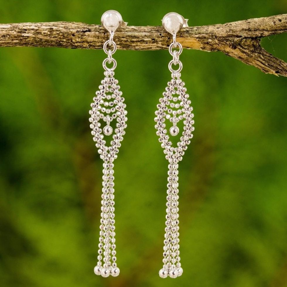 Sterling Silver Beaded Waterfall Earrings from Thailand 'Falling Star'