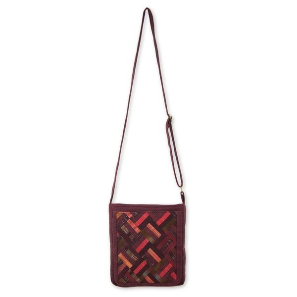 Alternate image for Thai Applique Red Cotton Shoulder Bag with 3 Pockets Red Siam