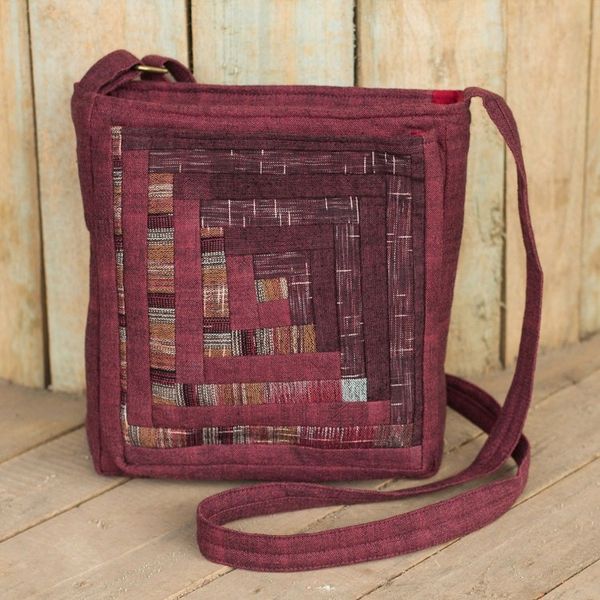 Alternate image for Thai Applique Red Cotton Shoulder Bag with 3 Pockets Red Siam