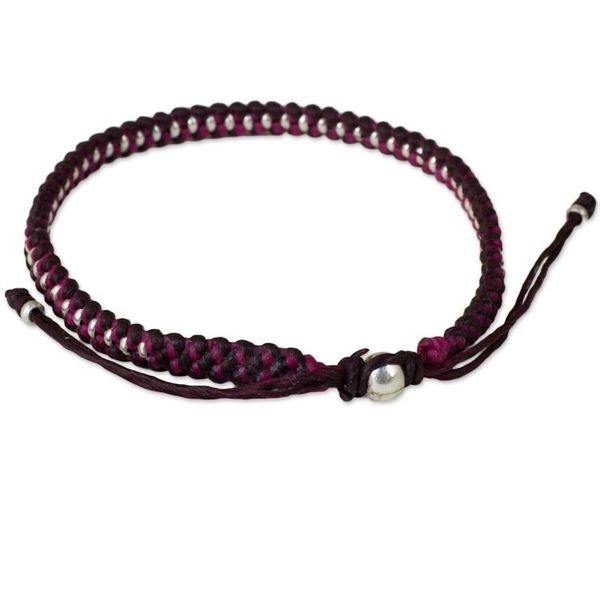 Alternate image for Artisan Crafted Braided Bracelet with Silver Beads Bringing Friendship in Magenta