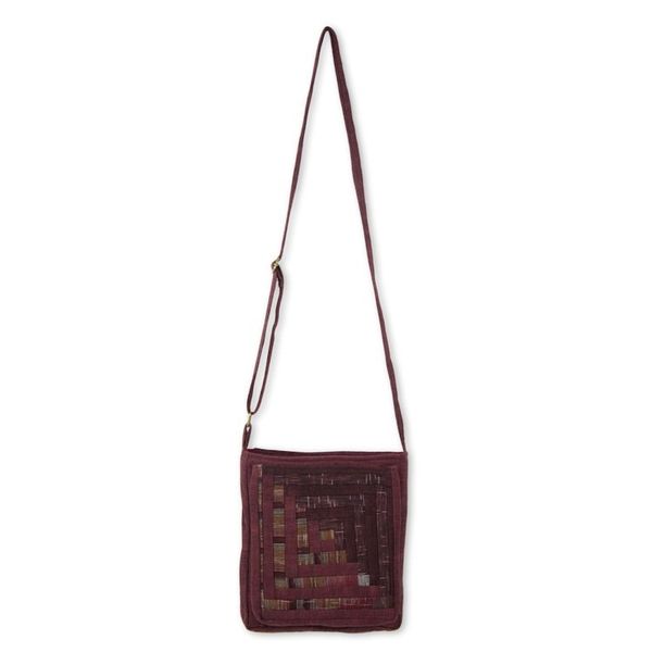 Alternate image for Thai Applique Red Cotton Shoulder Bag with 3 Pockets Red Siam