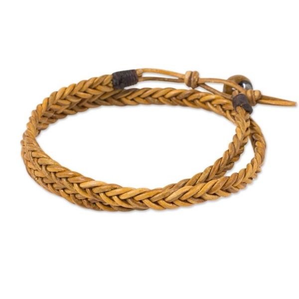 Alternate image for Golden Brown Leather Braid Wrap Bracelet for Men Double Hug