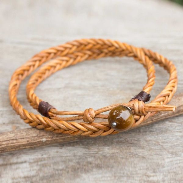 Alternate image for Golden Brown Leather Braid Wrap Bracelet for Men Double Hug