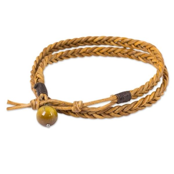 Alternate image for Golden Brown Leather Braid Wrap Bracelet for Men Double Hug