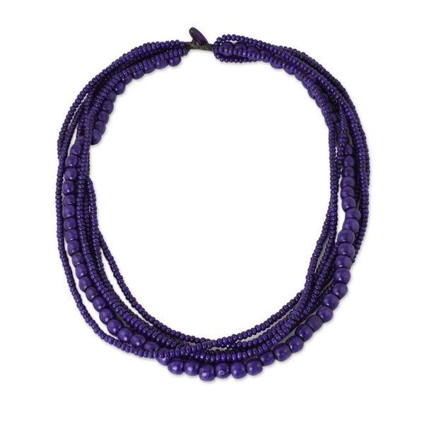Alternate image for Purple Wood Bead Necklace Hand Crafted in Thailand Orchid Dance