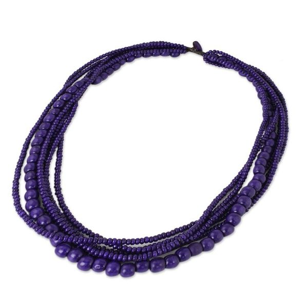 Alternate image for Purple Wood Bead Necklace Hand Crafted in Thailand Orchid Dance