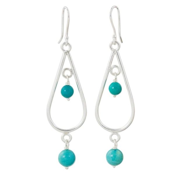 Alternate image for Artisan Crafted Calcite and Sterling Silver Dangle Earrings Blue-Green Cascade