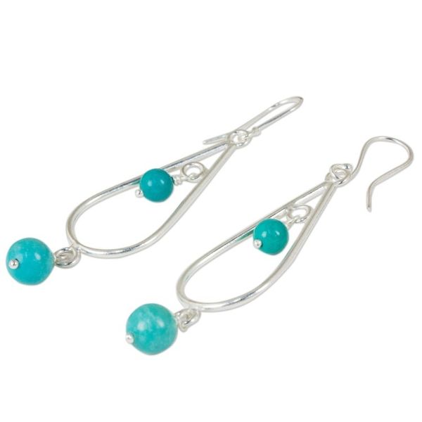 Alternate image for Artisan Crafted Calcite and Sterling Silver Dangle Earrings Blue-Green Cascade