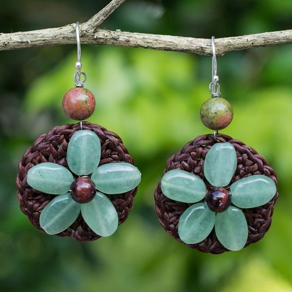 Alternate image for Crocheted Green Quartz Flower Earrings from Thailand Pastel Daisy