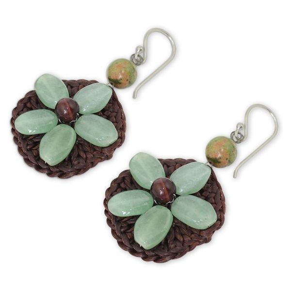 Alternate image for Crocheted Green Quartz Flower Earrings from Thailand Pastel Daisy