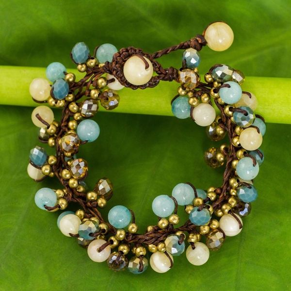 Alternate image for Yellow and Blue Quartz Beaded Bracelet Knotted by Hand Azure Cattlelaya