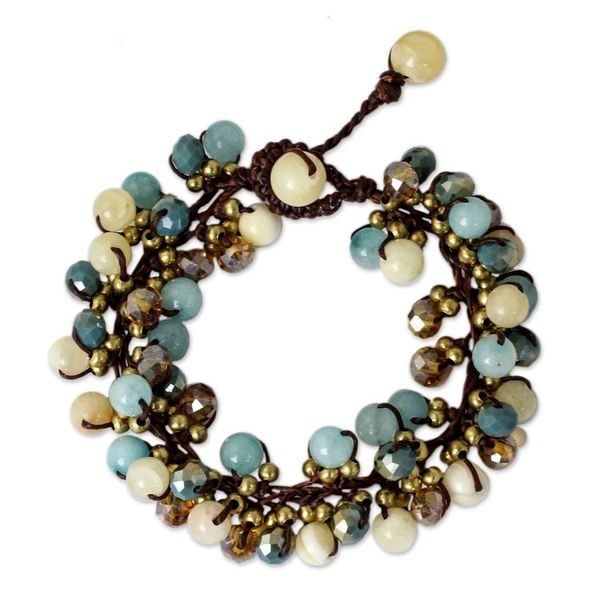 Alternate image for Yellow and Blue Quartz Beaded Bracelet Knotted by Hand Azure Cattlelaya