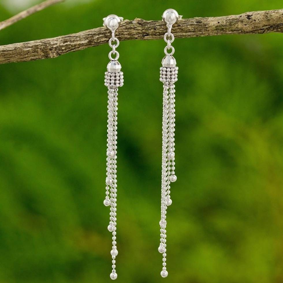 Modern Thai Earrings Handcrafted in 925 Sterling Silver 'Scintillating Waterfall'
