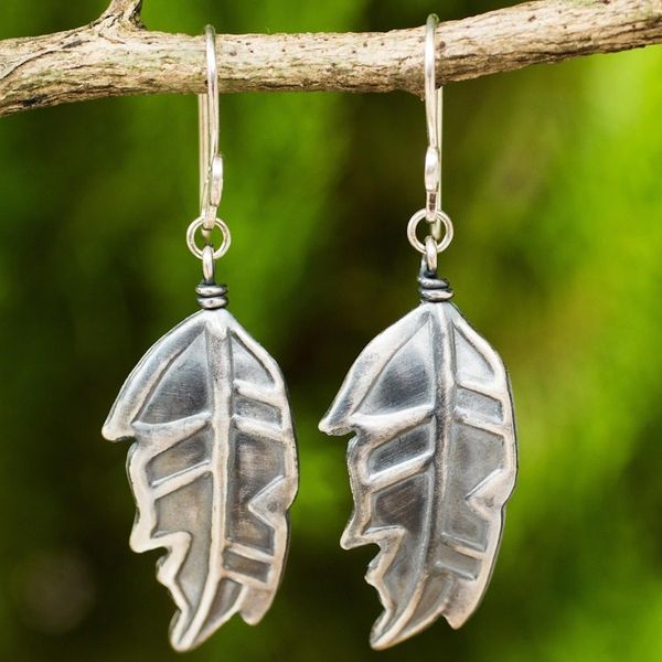 Alternate image for Thai Exotic Leaf Earrings Handmade in 925 Sterling Silver Exotic Leaf