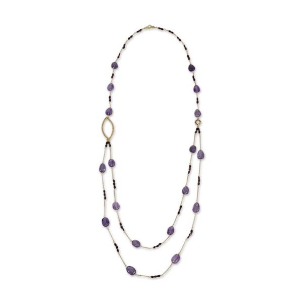 Alternate image for Amethyst and Garnet on Gold Plated Silver 35-Inch Necklace Lyrical Lanna