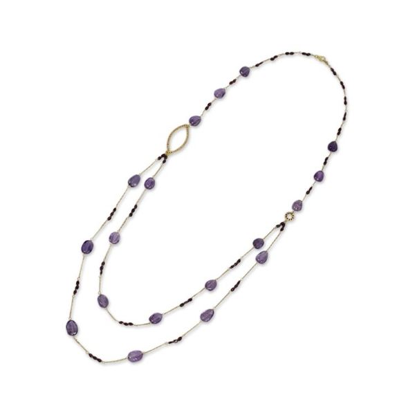Alternate image for Amethyst and Garnet on Gold Plated Silver 35-Inch Necklace Lyrical Lanna