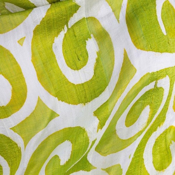 Alternate image for Bright Chartreuse and White Spiral Motif Silk Shawl Chartreuse Thai Maze