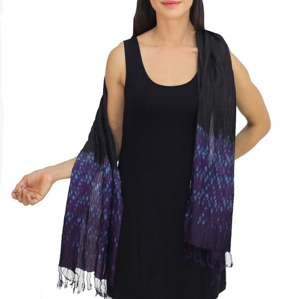 Alternate image for Black Tie Dyed Pin Tuck Scarf with Purple and Blue Black Purple Kaleidoscopic