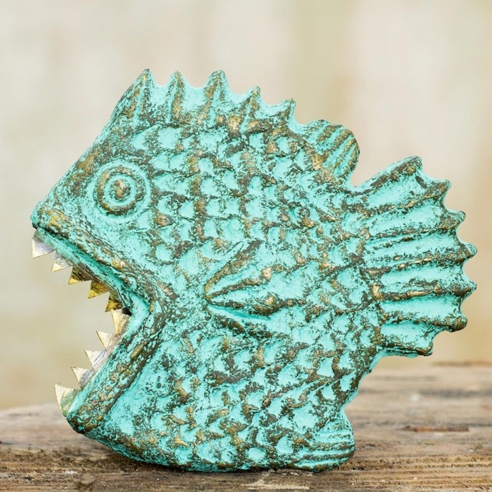 Fish Wall Adornment Handmade Recycled Paper Sculpture 'Hungry Piranha'