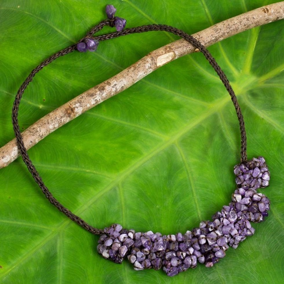 Amethyst Chip Pendant Necklace on Dark Brown Cords 'A Sense of Nature'
