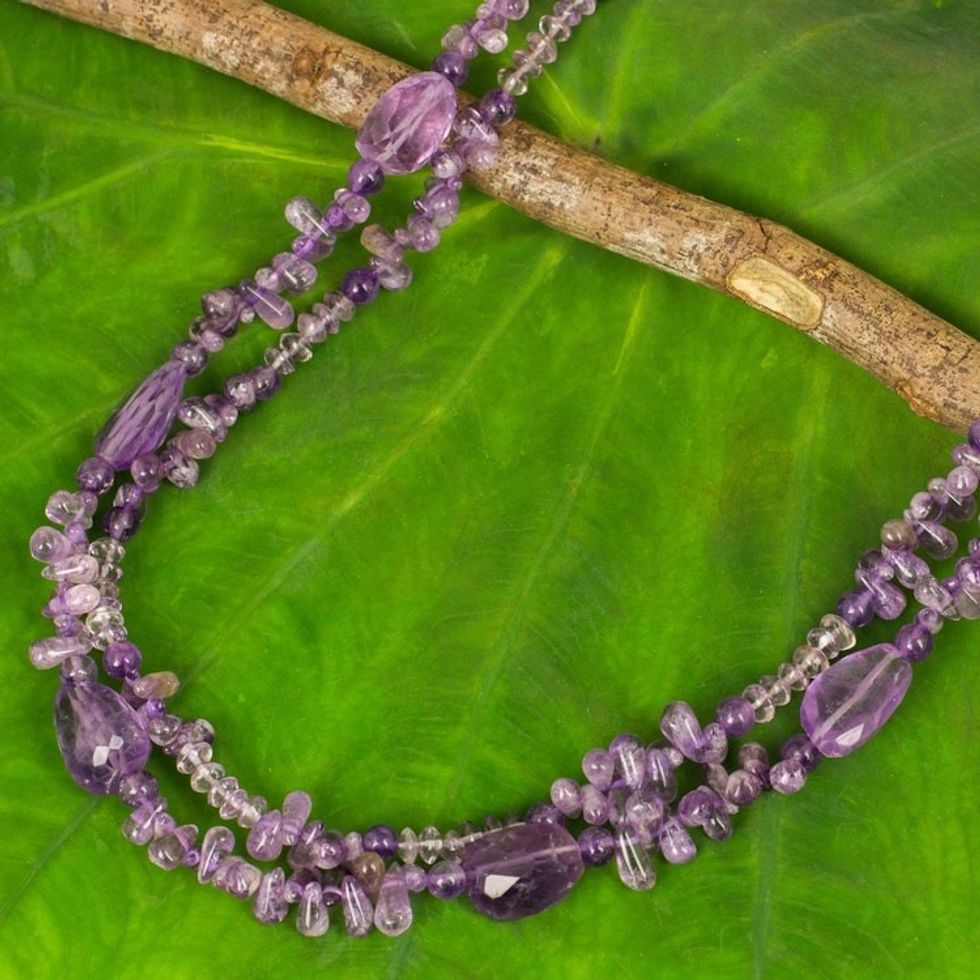 Handmade Beaded Amethyst 38-Inch Long Statement Necklace 'Precious Lavender'