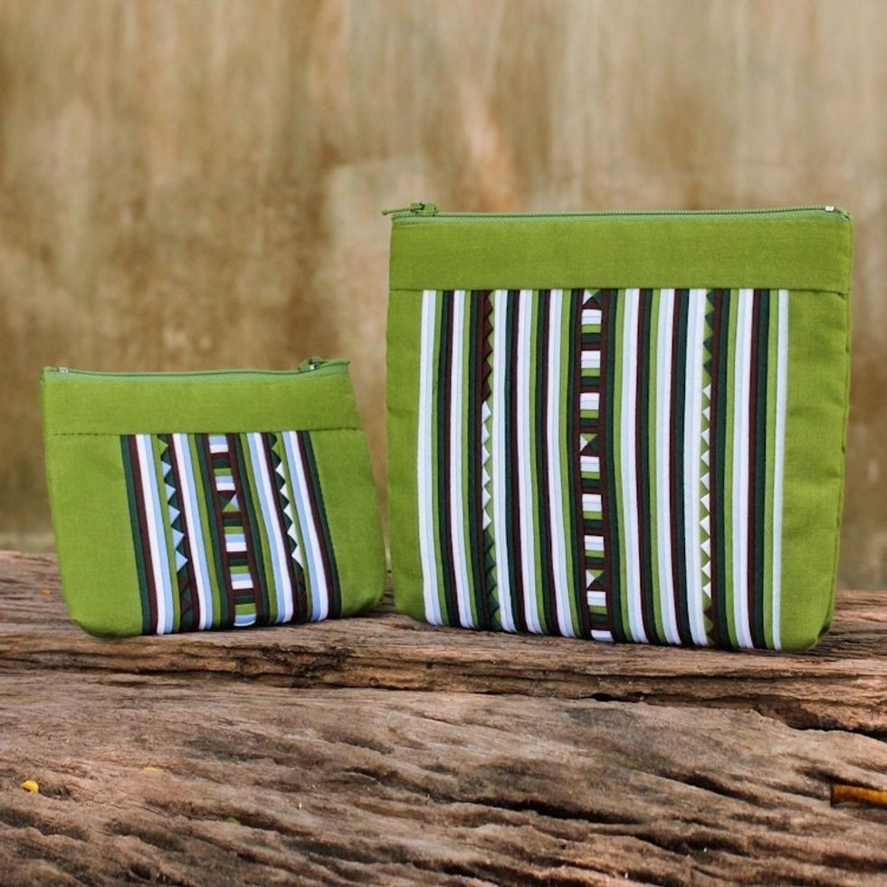 Fair Trade Lime Green Cotton Blend Makeup Bags pair 'Exotic Lisu in Lime Green'
