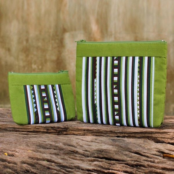 Alternate image for Fair Trade Lime Green Cotton Blend Makeup Bags pair Exotic Lisu in Lime Green