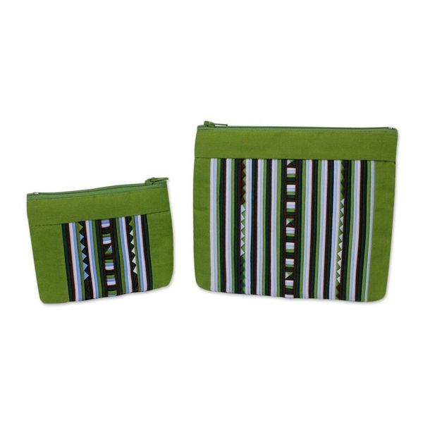 Alternate image for Fair Trade Lime Green Cotton Blend Makeup Bags pair Exotic Lisu in Lime Green