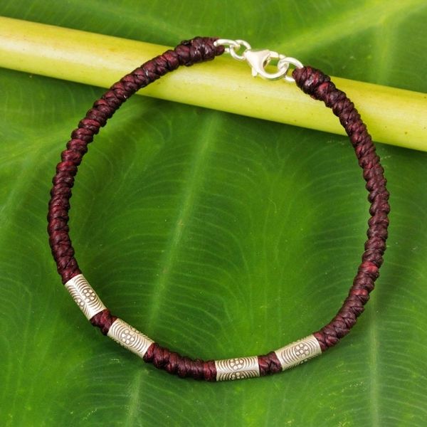 Alternate image for 950 Silver Accent Wristband Braided Bracelet from Thailand Simply Happy in Maroon