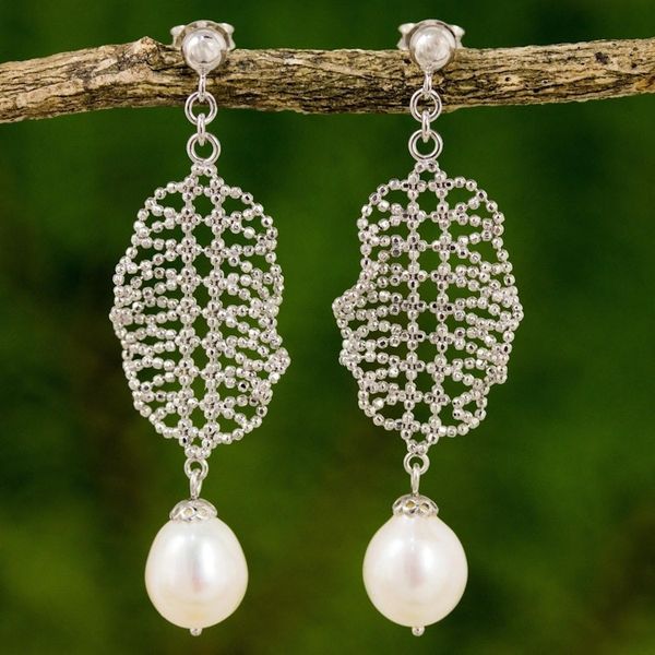Alternate image for Cultured Pearl Chandelier Earrings Handcrafted in Thailand Webbed Chandeliers