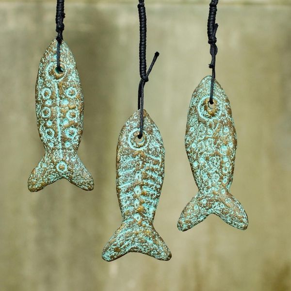 Alternate image for Handmade Recycled Paper Fish Buddhism Ornaments Set of 3 Happiness Fish