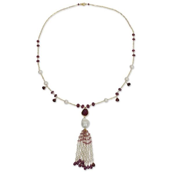 Alternate image for Gold Plated Silver and Gemstone Necklace with Pearl and Ruby Siam Sonnet