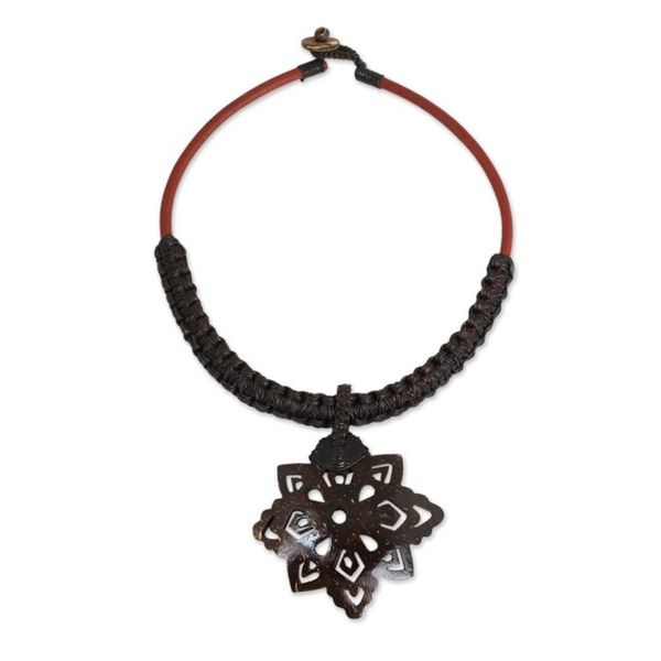 Alternate image for Handmade Coconut Shell Pendant Necklace with Macrame Thai Proud