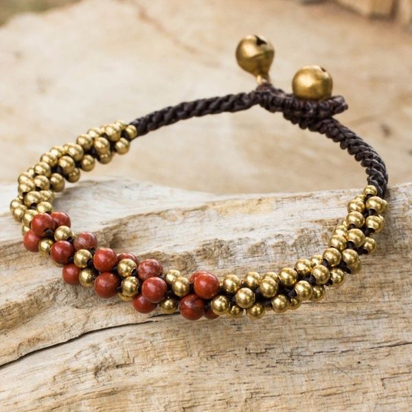 Alternate image for Red Jasper and Brass Beaded Bracelet from Thailand Red Helix