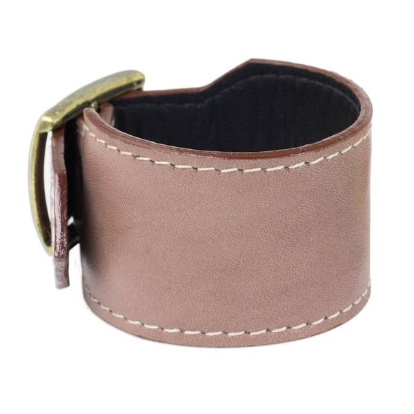 Alternate image for Thai Handcrafted Leather Wristband in Grey-Brown Courage in Versatile Brown