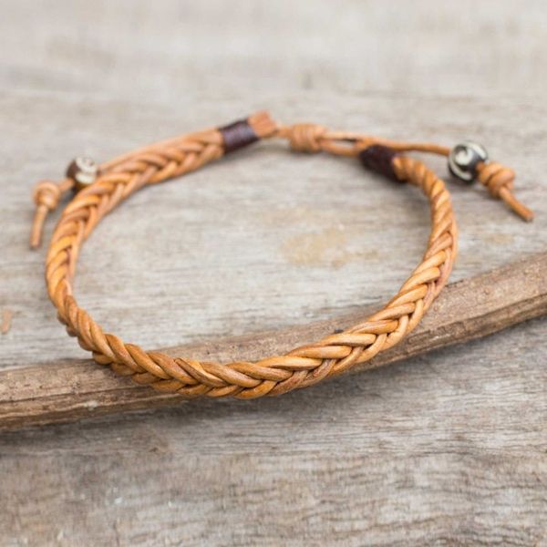 Alternate image for Mens Braided Light Brown Leather Bracelet from Thailand Friends and Brothers