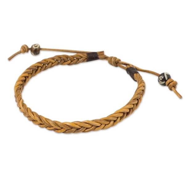 Alternate image for Mens Braided Light Brown Leather Bracelet from Thailand Friends and Brothers