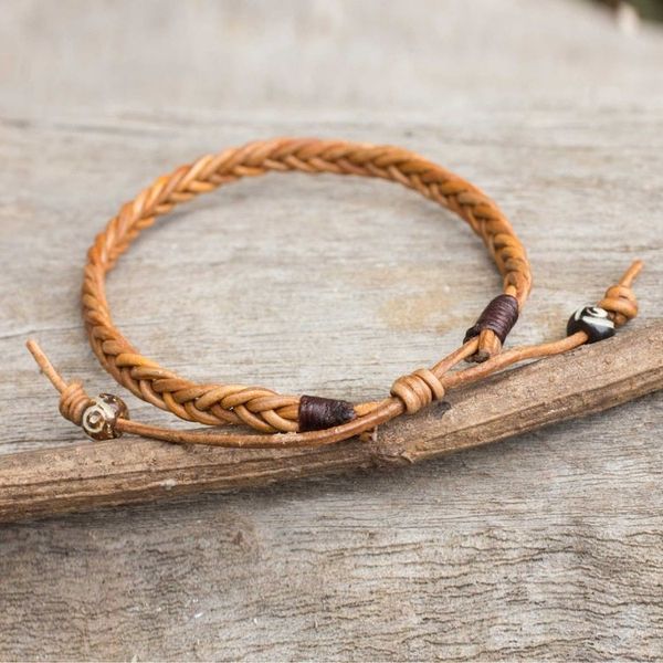 Alternate image for Mens Braided Light Brown Leather Bracelet from Thailand Friends and Brothers