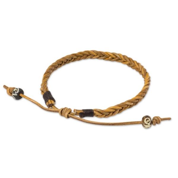 Alternate image for Mens Braided Light Brown Leather Bracelet from Thailand Friends and Brothers