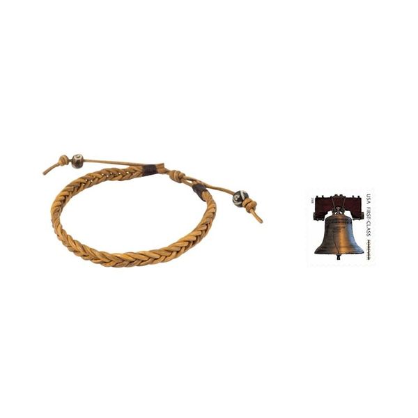 Alternate image for Mens Braided Light Brown Leather Bracelet from Thailand Friends and Brothers