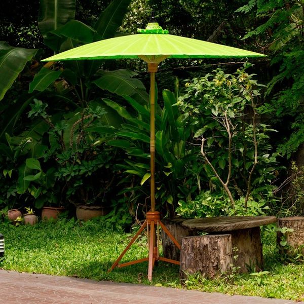 Alternate image for Lime Green Garden Umbrella Crafted of Cotton and Bamboo Happy Garden in Bright Green