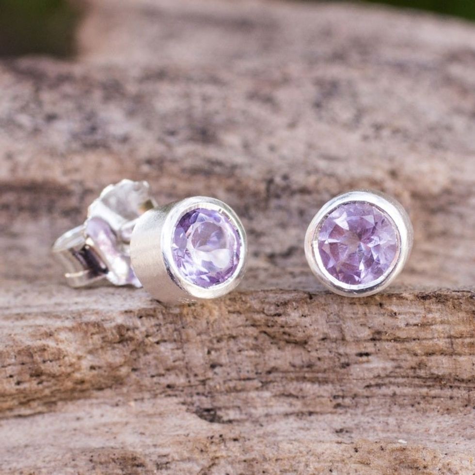 Brushed Sterling Silver and Blue Topaz Studs Earrings 'Light'
